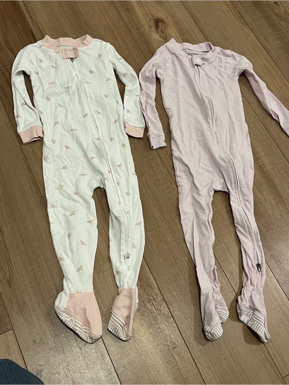Set of 2 Burt's Bees Baby Girls' Footed One-Piece Pajamas - Pink & White, Purple